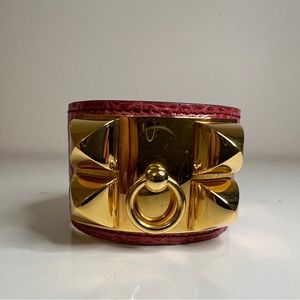 Hermès Shiny Alligator Collier De Chien CDC Bracelet Geranium
